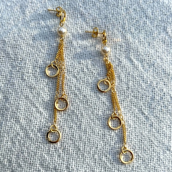 Gold Filled Pearl Dangling Earrings | Gold - Picture 3 of 4